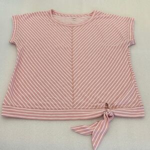 T by Talbots Pink and White Striped Tie-Front Top
